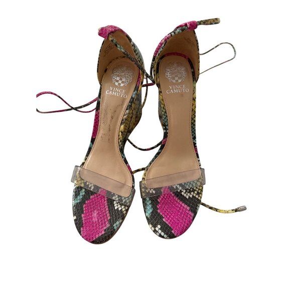 VINCE CAMUTO Multicolor Snake Print Leather Lace Up Wedges Size 8 - Picture 7 of 9